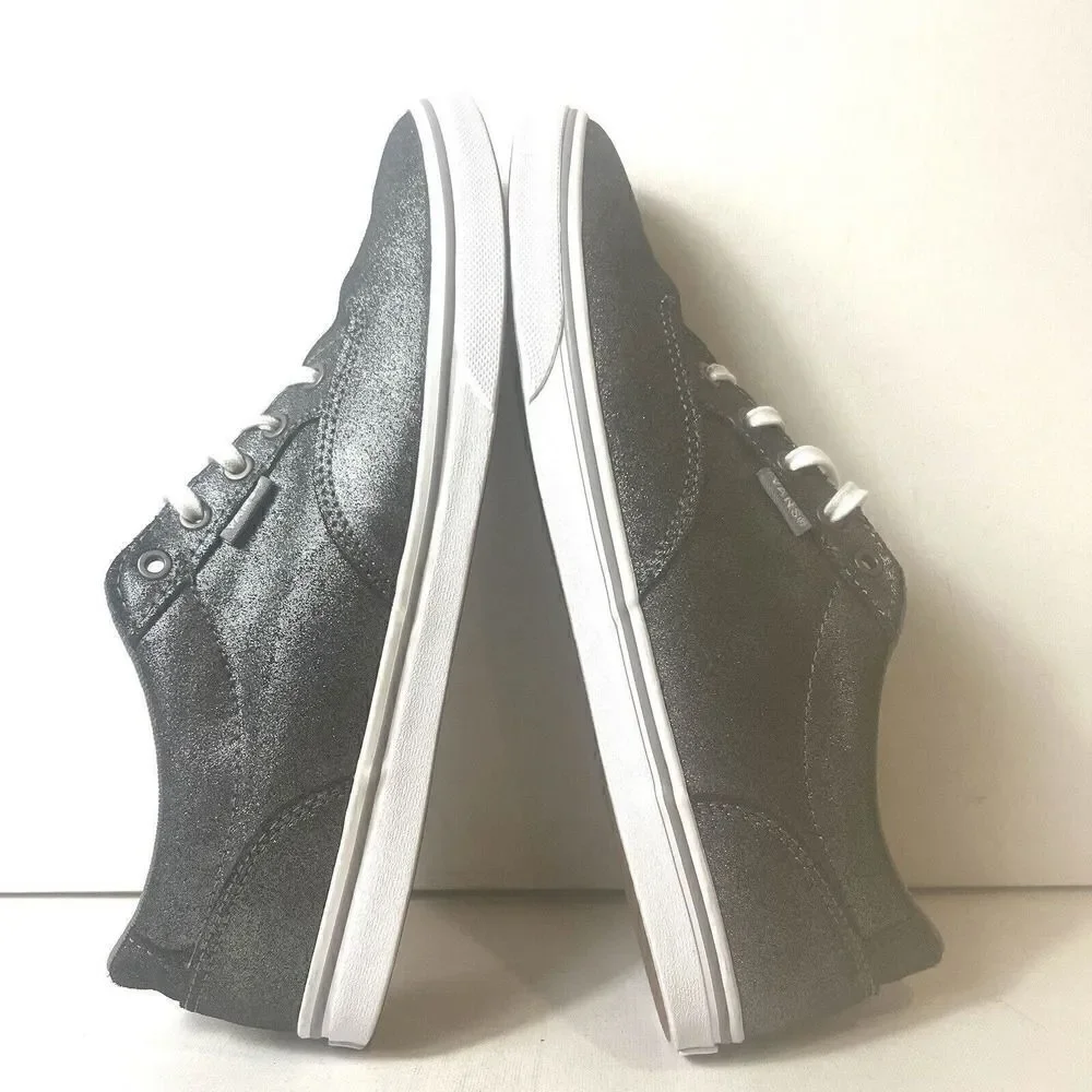 VANS Off The Wall Womens Sz 10 Metallic Gray Low Top Sneaker Shoe Lace Up Casual
